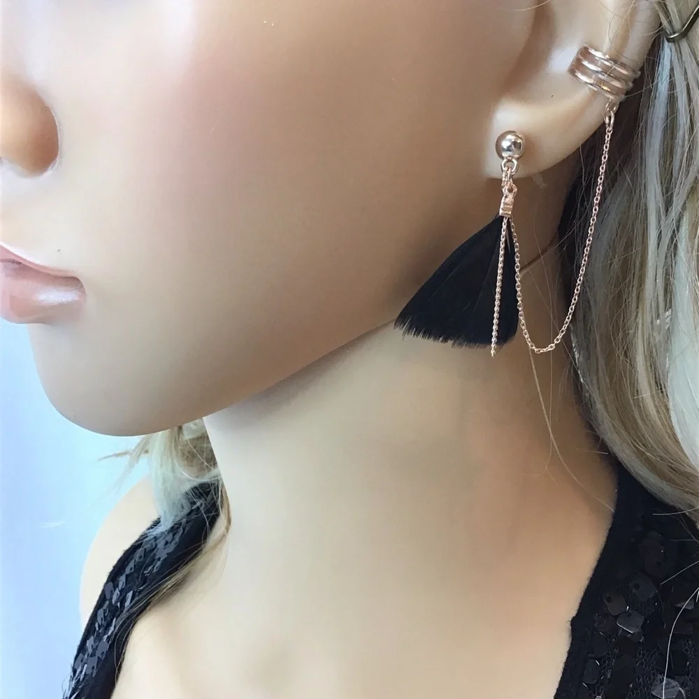 (2 pairs) Claire’s & Icing Neon Pink Hoop Feather Dangle Cuff Pierced Earrings